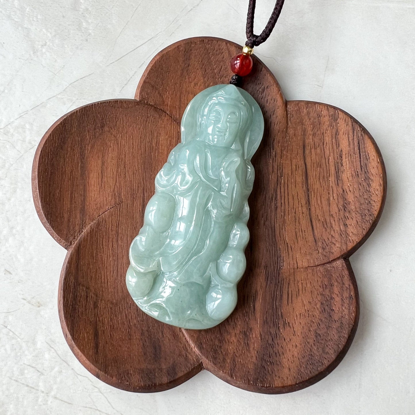 Standing Jadeite Jade Guan Yin Avalokiteshvara Hand Carved Pendant Necklace, Guanyin, 观音, YJ-0222-0226811 - AriaDesignCollection