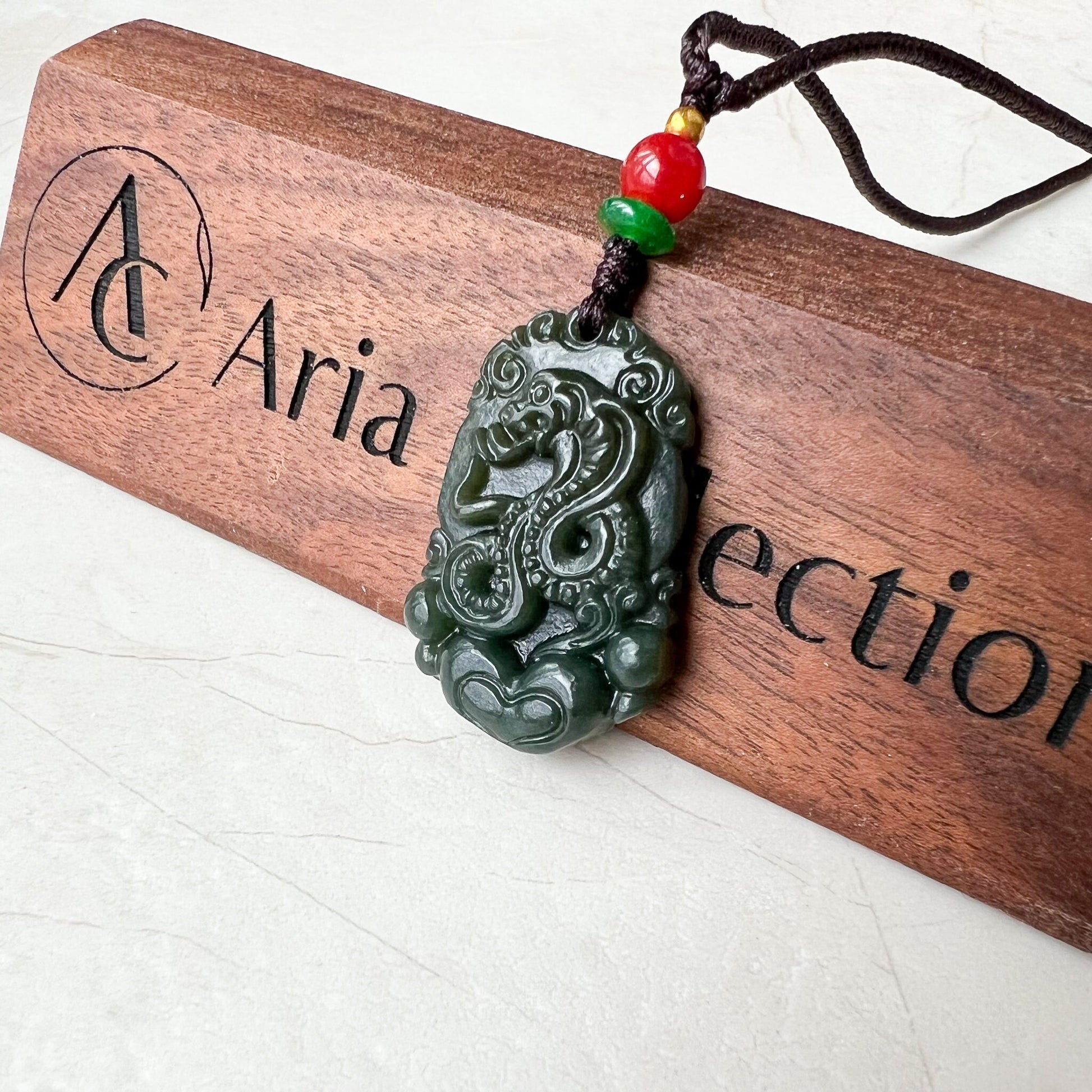 Nephrite Jade Snake Chinese Zodiac Carved Pendant Necklace, RM-1221-1670750134 - AriaDesignCollection