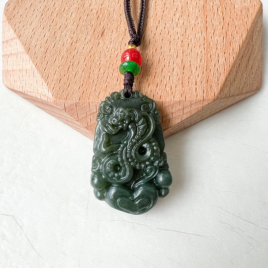 Nephrite Jade Snake Chinese Zodiac Carved Pendant Necklace, RM-1221-1670750134 - AriaDesignCollection