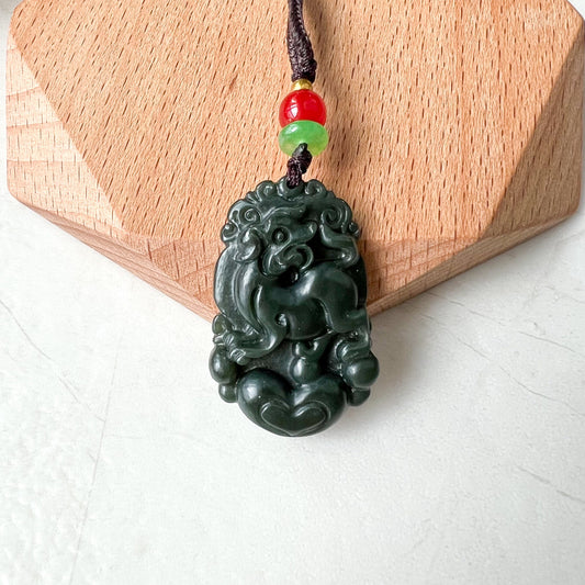 Nephrite Jade Dog Chinese Zodiac Hand Carved Pendant Necklace, RM-1221-1670750381 - AriaDesignCollection