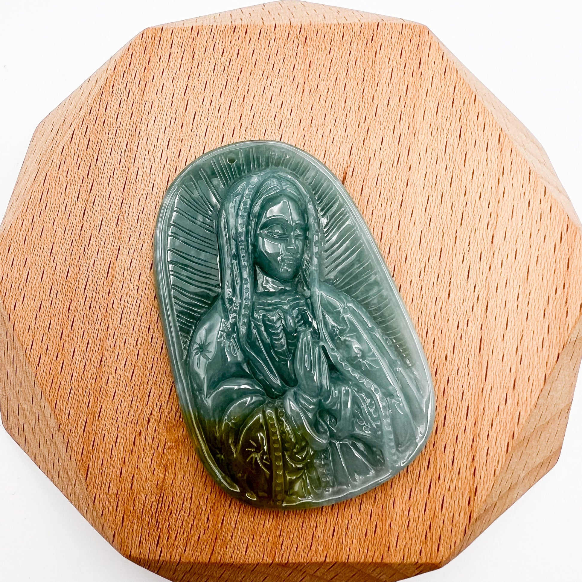 Jadeite Jade Virgin Mary, Mother of Jesus, Blue Green Jade, Christian Catholic Necklace, Hand Carved Necklace, XZ-1221-1671073319 - AriaDesignCollection