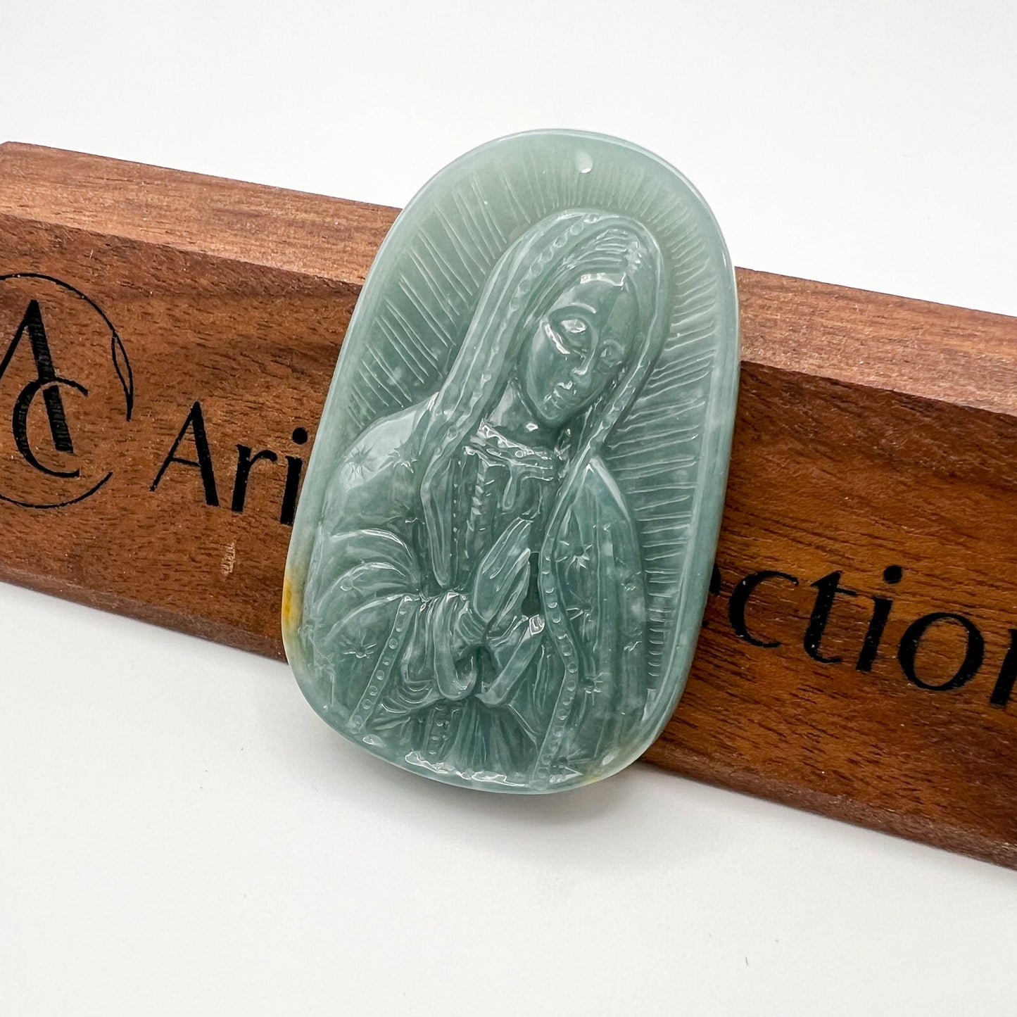 Jadeite Jade Virgin Mary, Mother of Jesus, Blue Green Jade, Christian Catholic Necklace, Hand Carved Necklace, XZ-1221-1671073688 - AriaDesignCollection