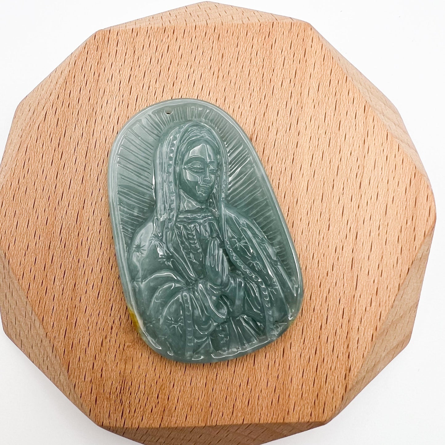 Jadeite Jade Virgin Mary, Mother of Jesus, Blue Green Jade, Christian Catholic Necklace, Hand Carved Necklace, XZ-1221-1671073688 - AriaDesignCollection