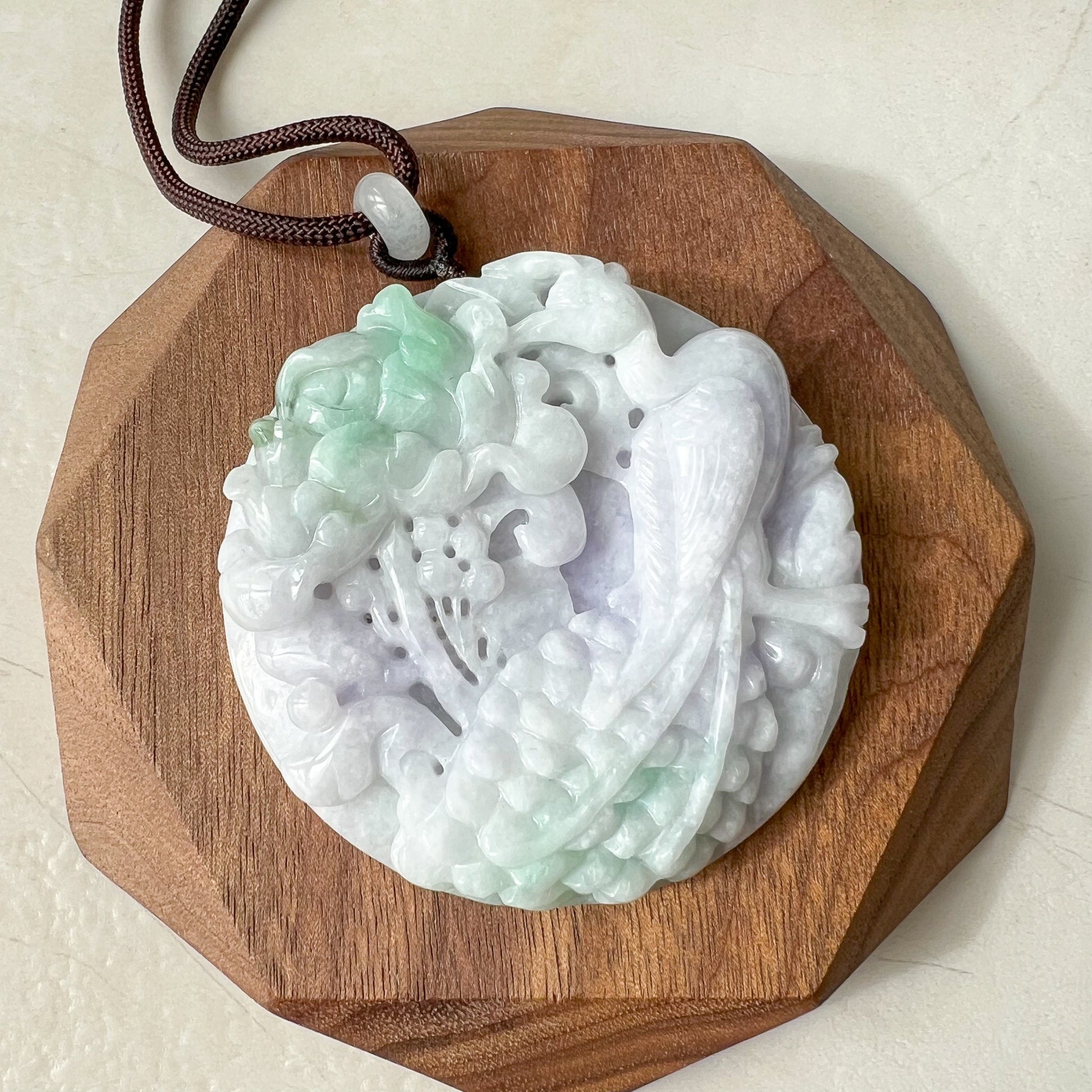 Large Purple Green Jadeite Jade Phoenix Hand Carved Jade Pendant Necklace, 凤凰, HY-0322-1671169466 - AriaDesignCollection