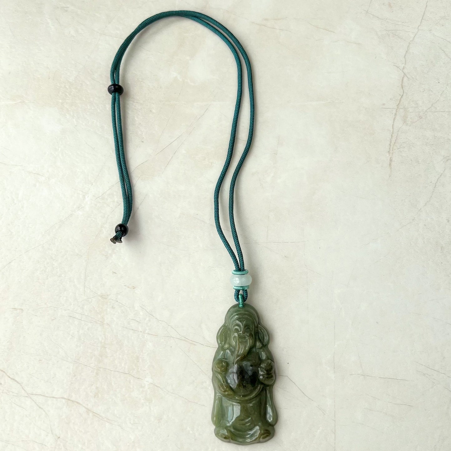Dark Green Jadeite Jade Fortune God, Caishen, God of Wealth, 财神, Hand Carved Pendant Necklace, YJ-1221-0312864 - AriaDesignCollection