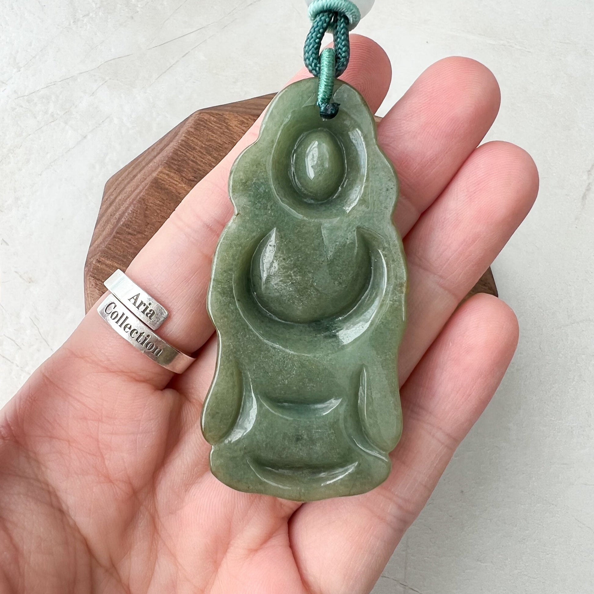 Dark Green Jadeite Jade Fortune God, Caishen, God of Wealth, 财神, Hand Carved Pendant Necklace, YJ-1221-0312864 - AriaDesignCollection