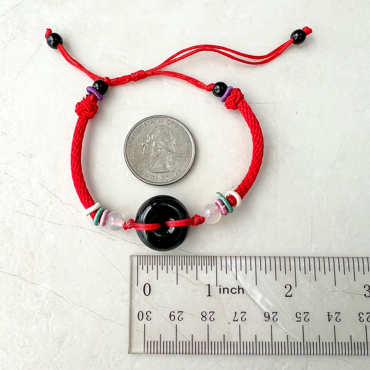 Small Black Red Jadeite Jade Circle Donut Ping An Peace Minimalist Bracelet, LGG-0422-1673245015