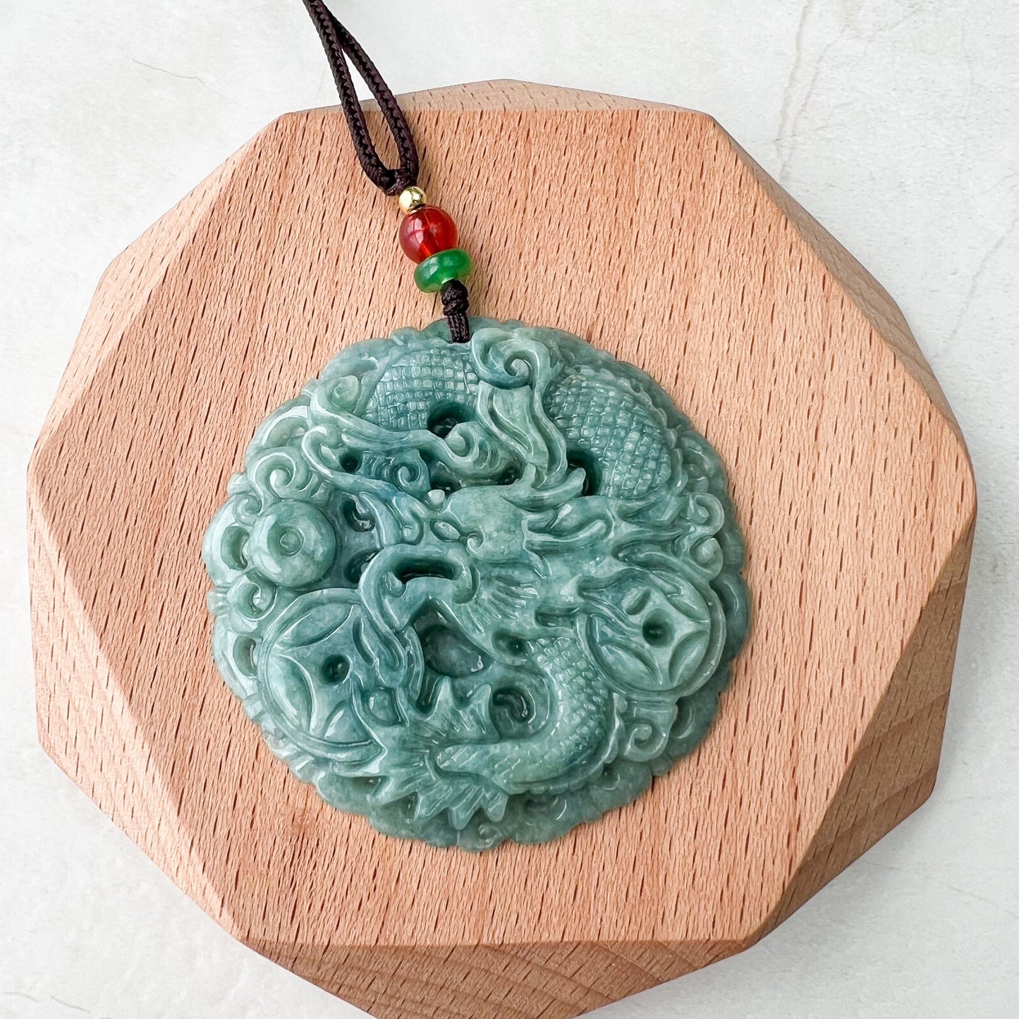 Green Jadeite Jade Dragon Chinese Zodiac Hand Carved Pendant Necklace, SHWQ-0922-1673290414
