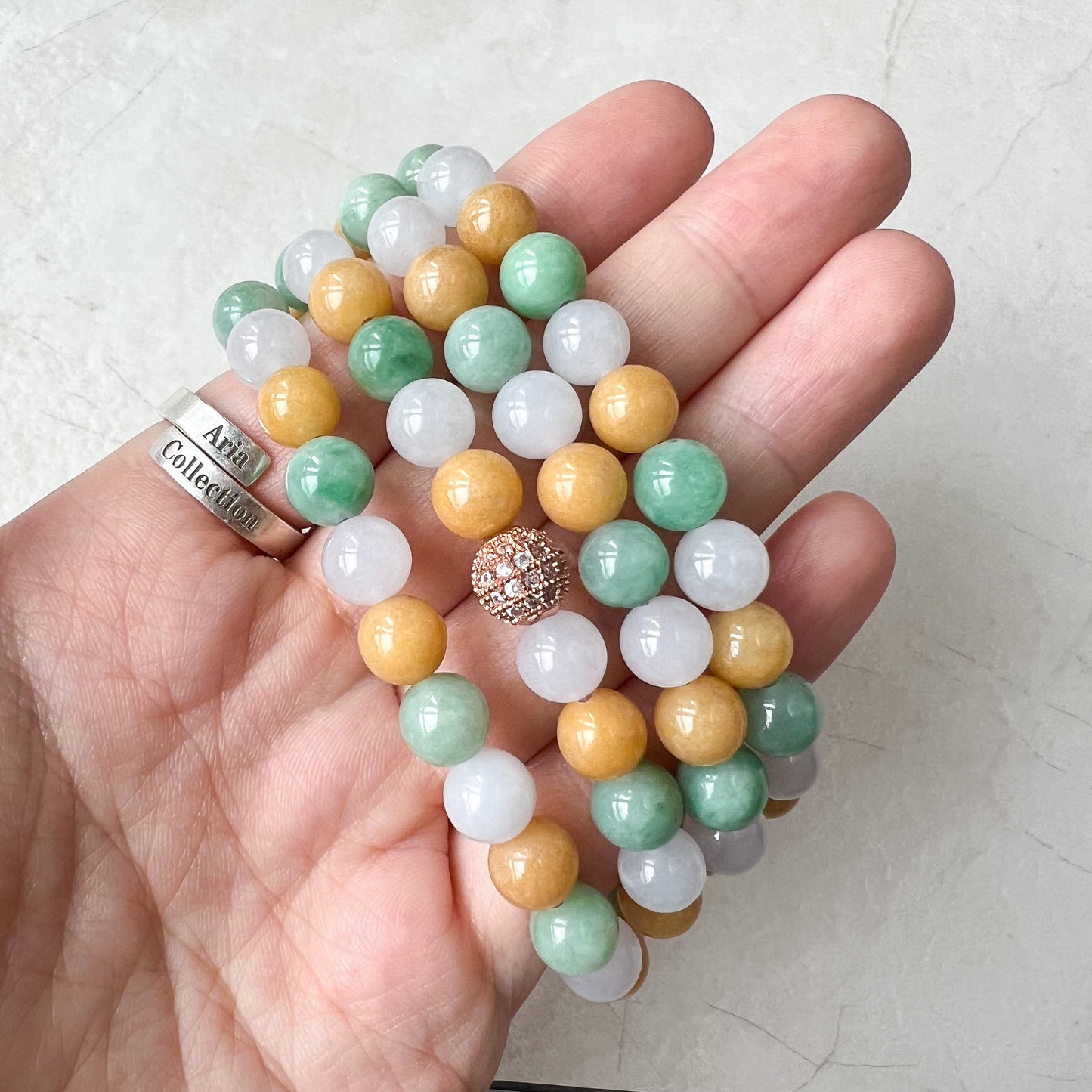 7.75 mm Jadeite Jade Wrapped Bead Bracelet/Necklace, Multi Color Green Yellow White Light Purple Jade, XNZ-0822-1673673098