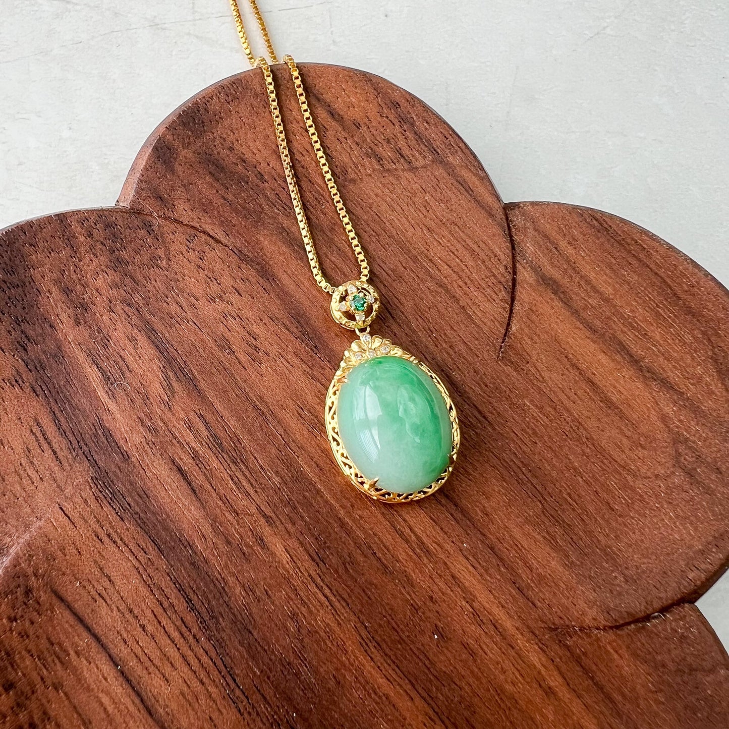 Green Jade Cabochon Pendant, Jadeite Jade, 18K Gold Bail, Dainty Pendant Necklace, FSX-1221-1673817967