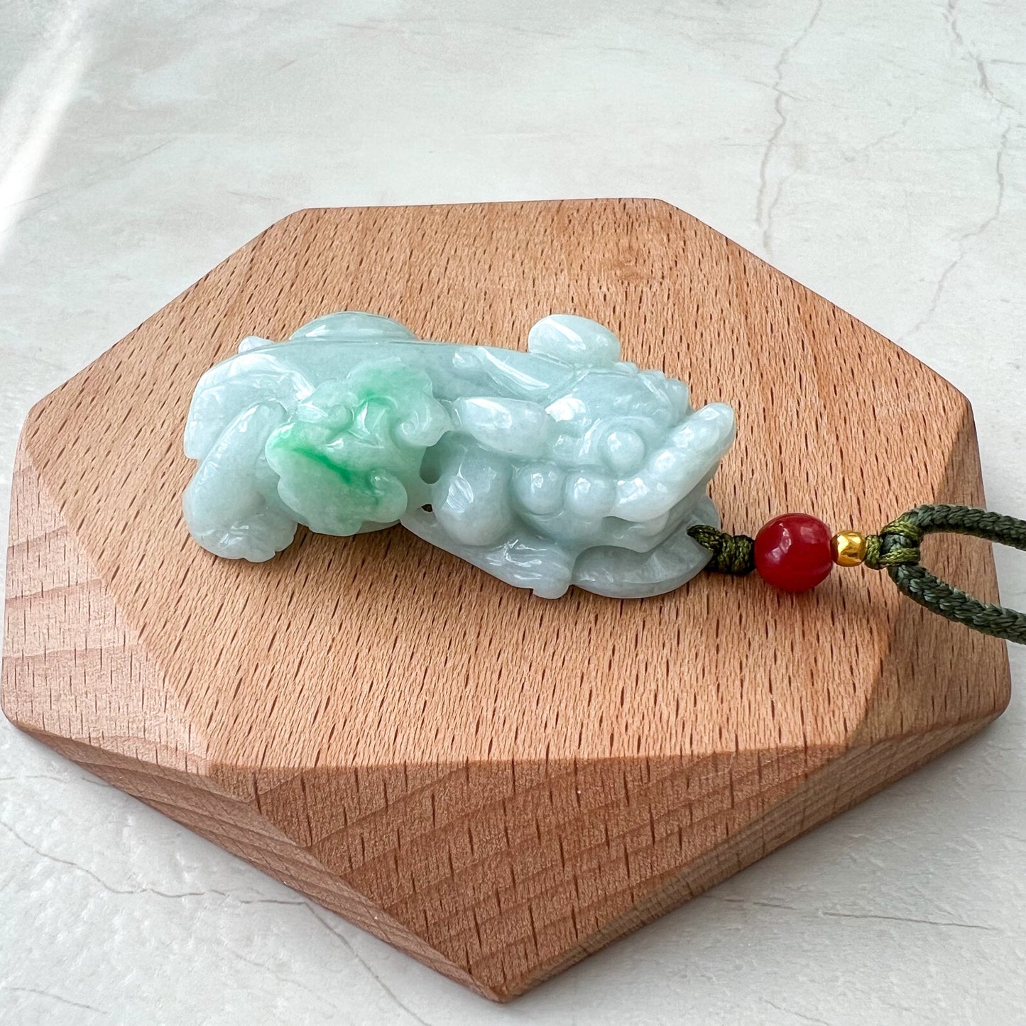 Green Jadeite Jade, Dragon Pixiu Pi Xiu, 貔貅, Dragon Chinese Carved Pendant, HY-0322-1673042924