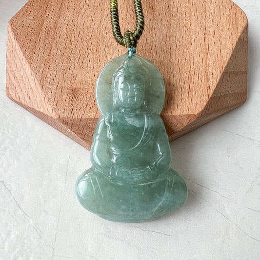 Green Jadeite Jade Amitabha Buddha Amita Amida Carved Pendant Necklace, 阿弥陀佛,YJ-0322-0367840