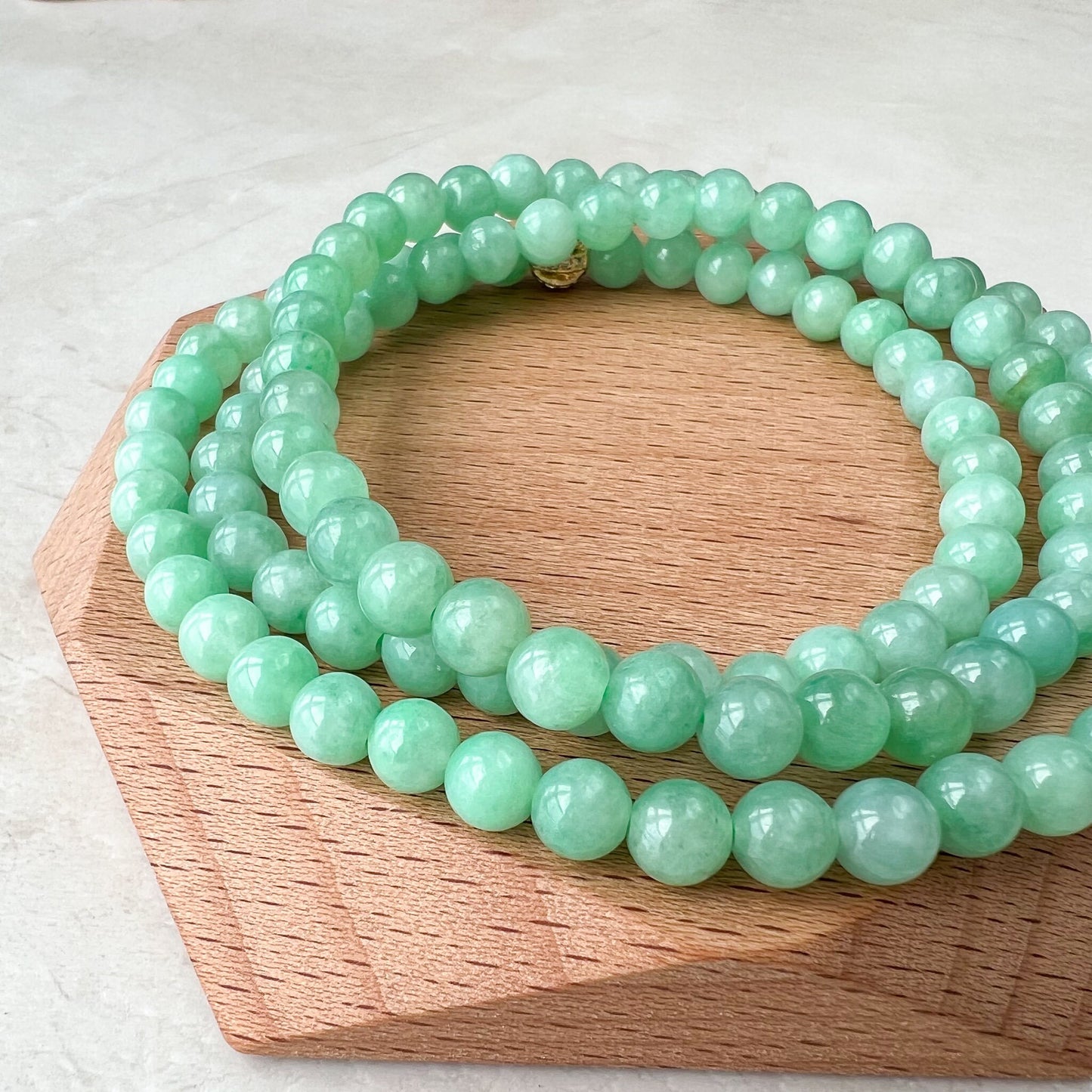 5.5 mm Small Very Green Jadeite Jade Wrapped Bead Bracelet/Necklace, XNZ-0822-1673671788