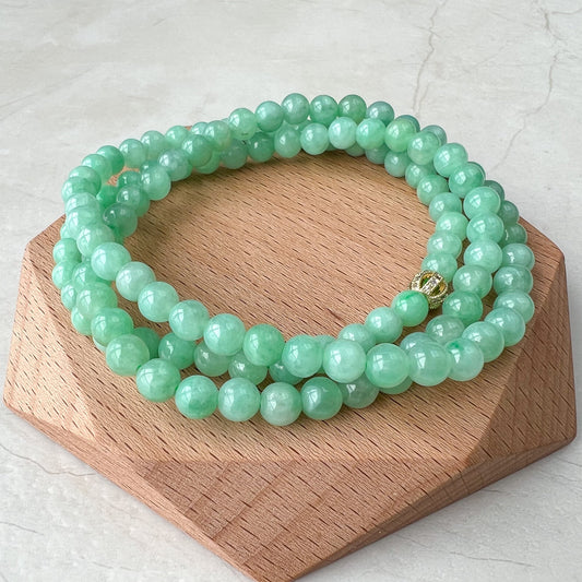 5.5 mm Small Very Green Jadeite Jade Wrapped Bead Bracelet/Necklace, XNZ-0822-1673671788