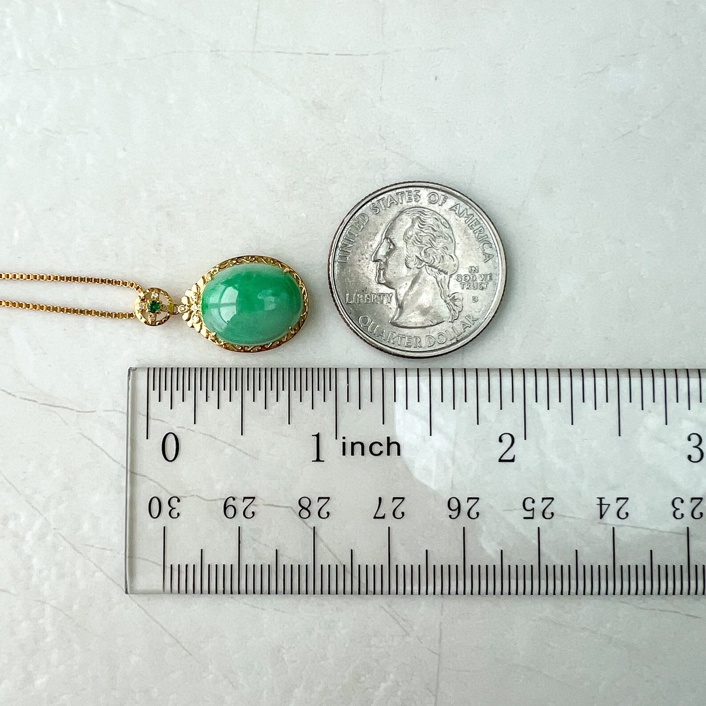 Green Jade Cabochon Pendant, Jadeite Jade, 18K Gold Bail, Dainty Pendant Necklace, FSX-1221-1673817967