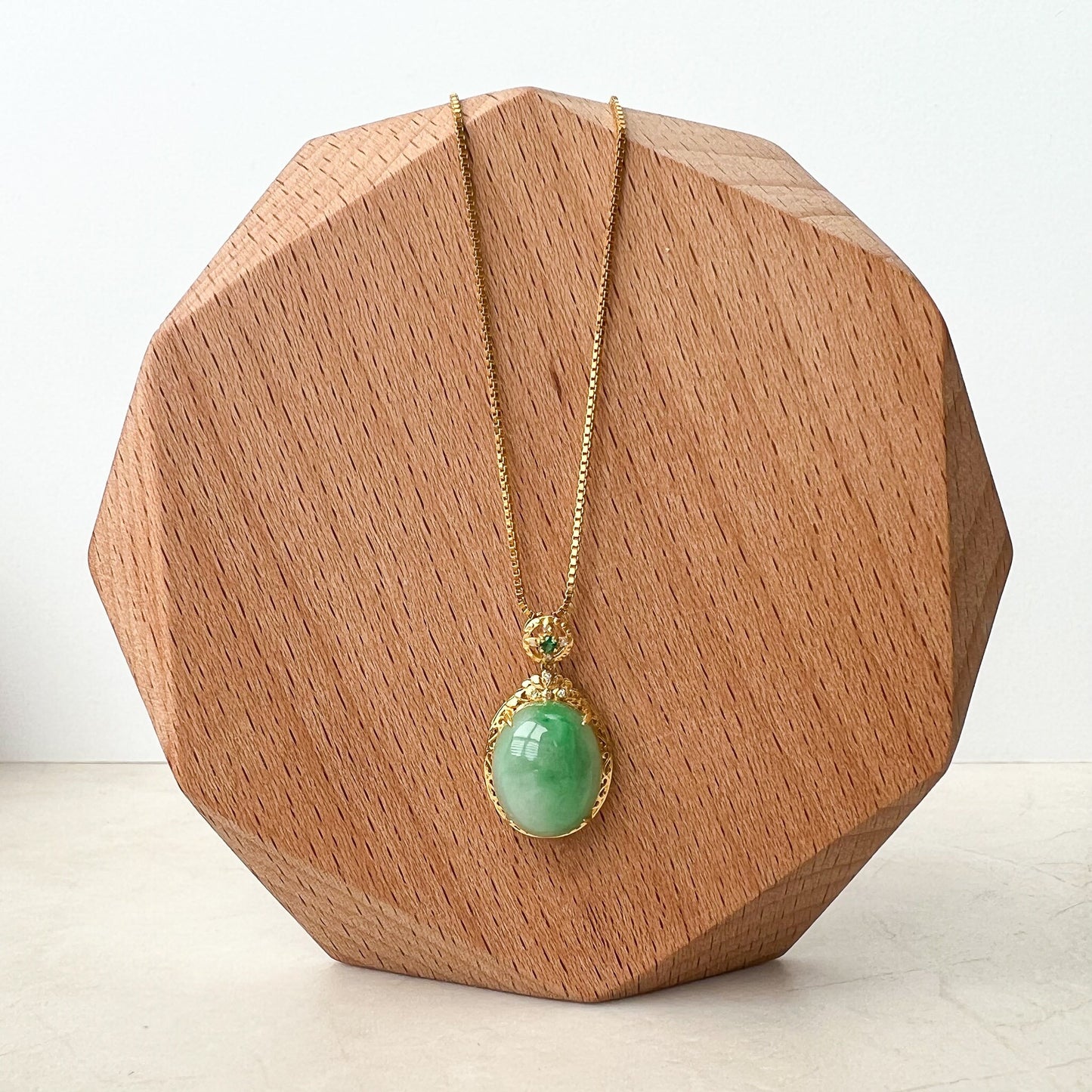 Green Jade Cabochon Pendant, Jadeite Jade, 18K Gold Bail, Dainty Pendant Necklace, FSX-1221-1673817967