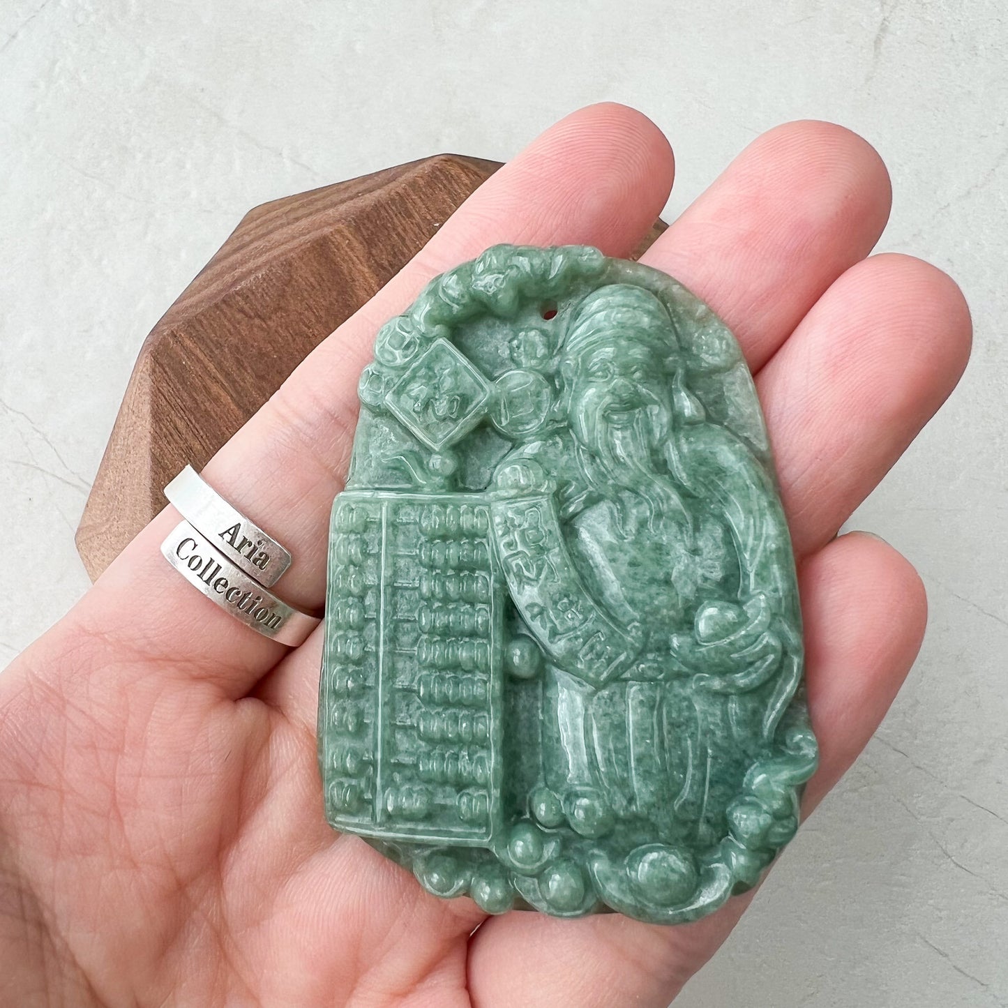 Green Jadeite Jade Fortune God, Caishen, God of Wealth, 财神, Hand Carved Pendant Necklace, YJ-0522-0426884