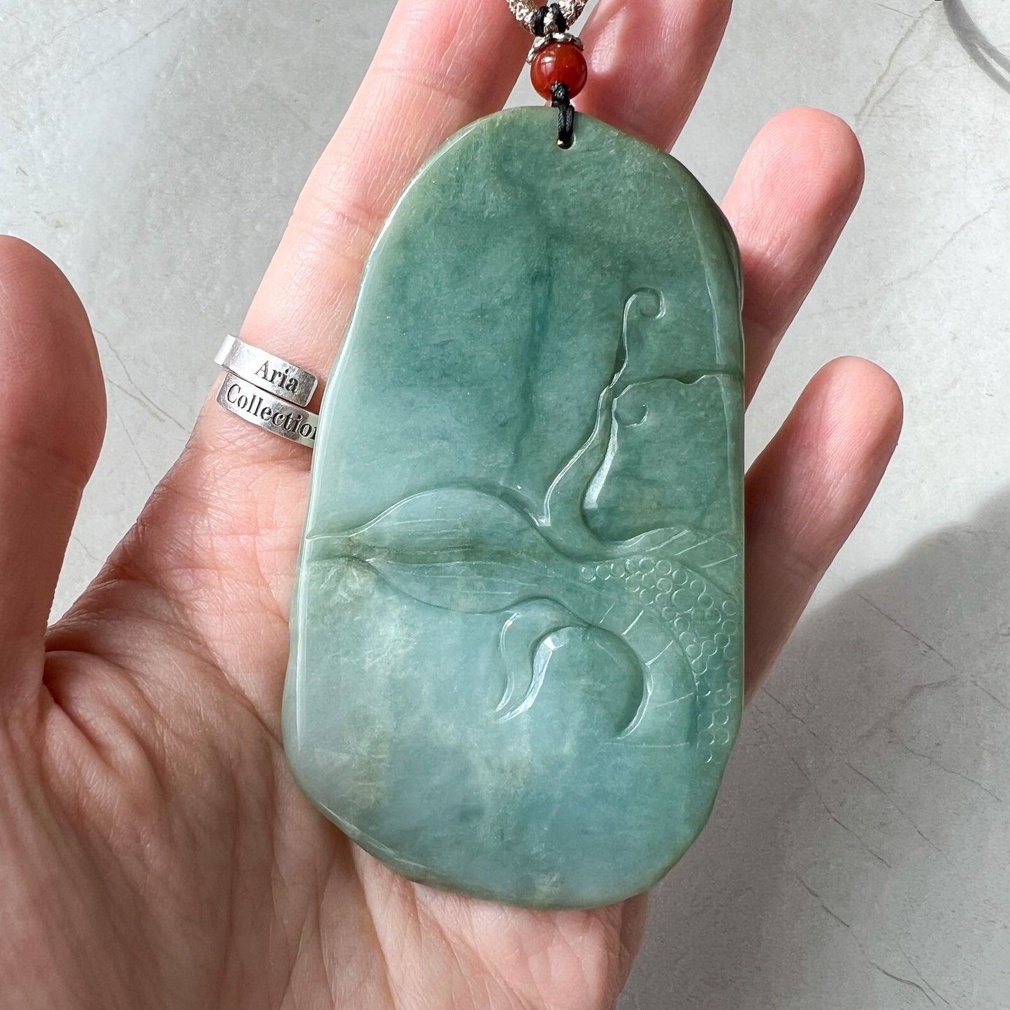 Large Jadeite Jade Dragon and Sword Pendant Necklace, Chinese Zodiac, Green Jade, Hand Carved, YJ-0722-0008087