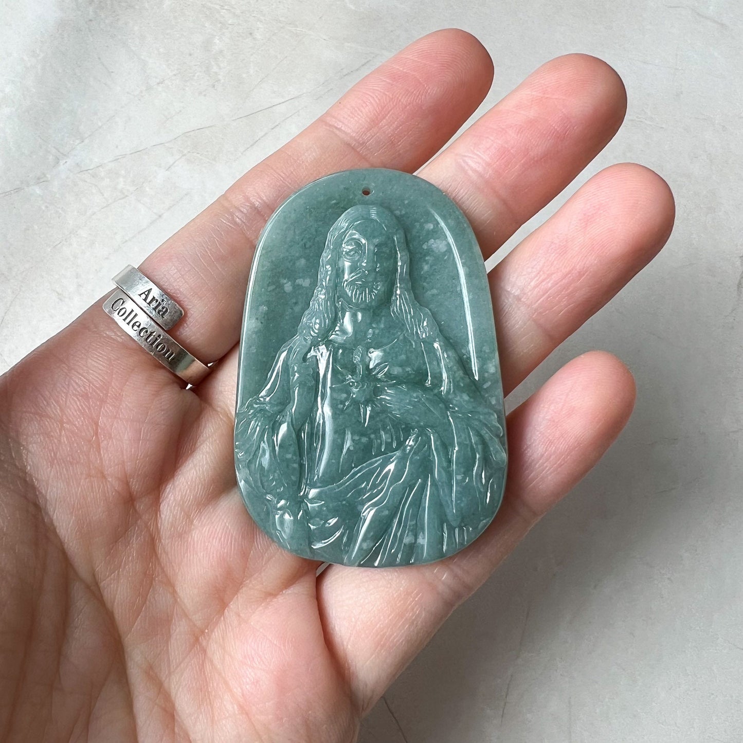 Jadeite Jade Jesus Christ, Blue Green Jade, Christian Necklace, Hand Carved Necklace, XZ-1221-1675649915