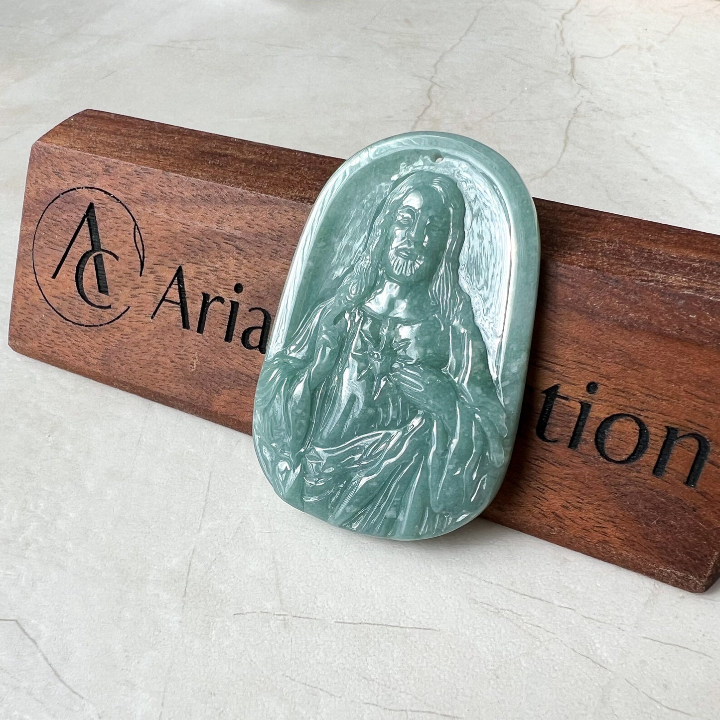 Jadeite Jade Jesus Christ, Blue Green Jade, Christian Necklace, Hand Carved Necklace, XZ-1221-1675649915