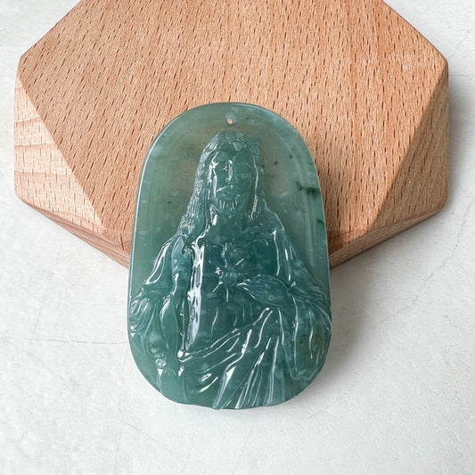 Jadeite Jade Jesus Christ, Blue Green Jade, Christian Necklace, Hand Carved Necklace, XZ-1221-1675650036