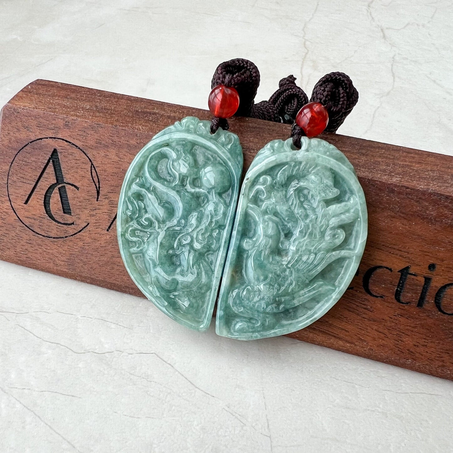 Couple Jadeite Jade Dragon Phoenix Love Necklace, 龙凤, Couple Gift, YJ-0522-0426893