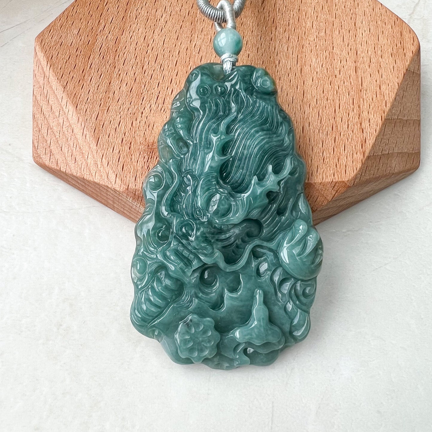 Green Jadeite Jade Dragon Chinese Zodiac Hand Carved Pendant Necklace, Green Blue Jade, XZ-0822-0004765