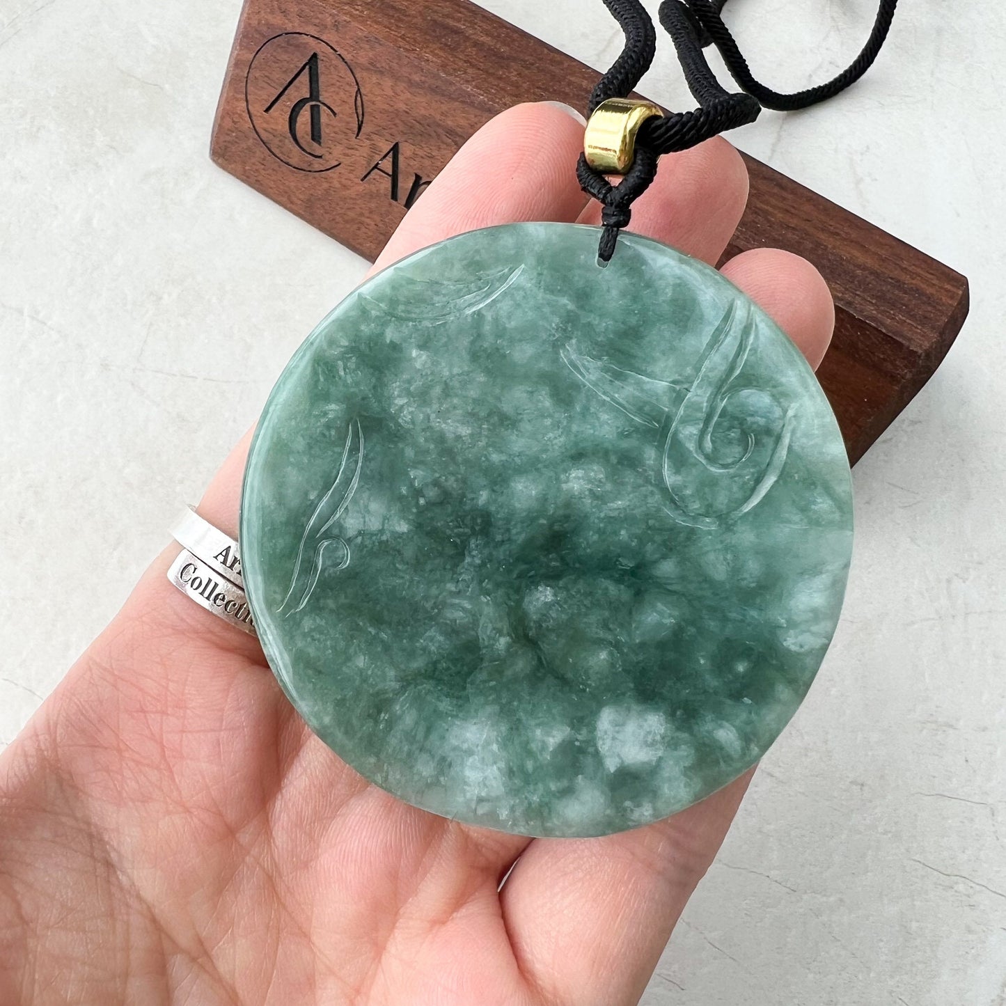 Green Jadeite Jade Dragon Chinese Zodiac Hand Carved Pendant Necklace, Green Blue Jade, YJ-0522-0371773