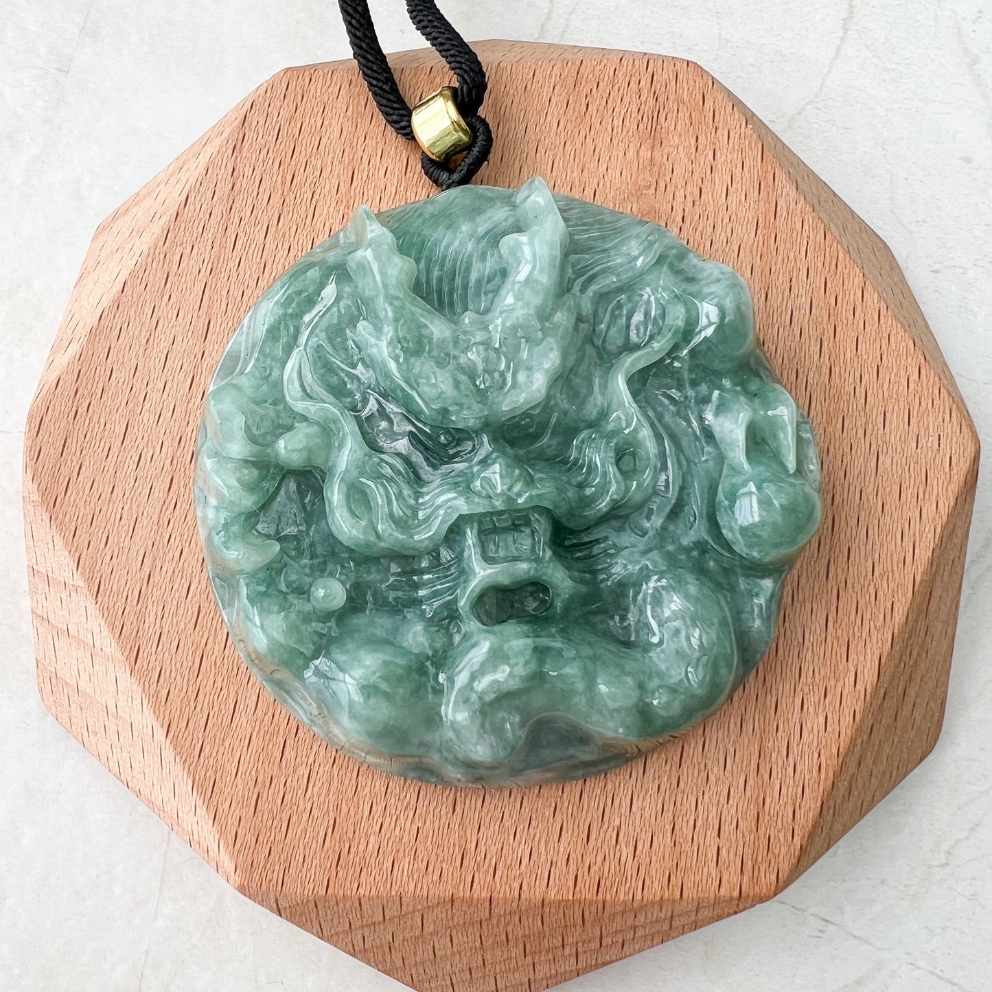 Green Jadeite Jade Dragon Chinese Zodiac Hand Carved Pendant Necklace, Green Blue Jade, YJ-0522-0371773