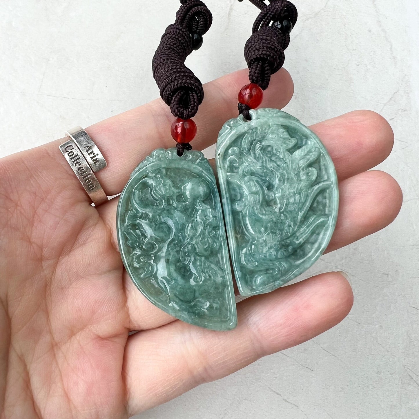 Couple Jadeite Jade Dragon Phoenix Love Necklace, 龙凤, Couple Gift, YJ-0522-0426893