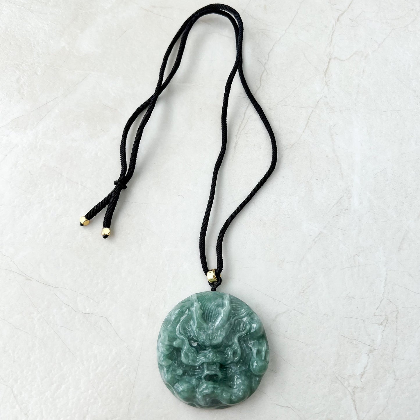 Green Jadeite Jade Dragon Chinese Zodiac Hand Carved Pendant Necklace, Green Blue Jade, YJ-0522-0371773