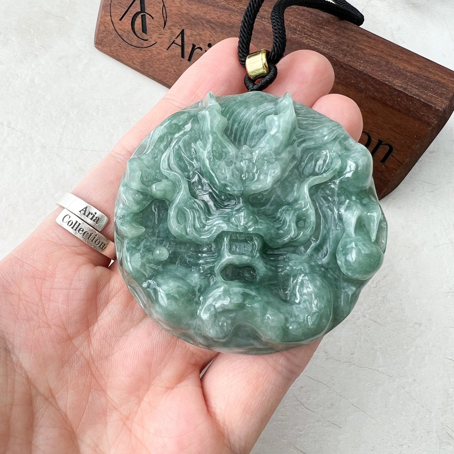 Green Jadeite Jade Dragon Chinese Zodiac Hand Carved Pendant Necklace, Green Blue Jade, YJ-0522-0371773