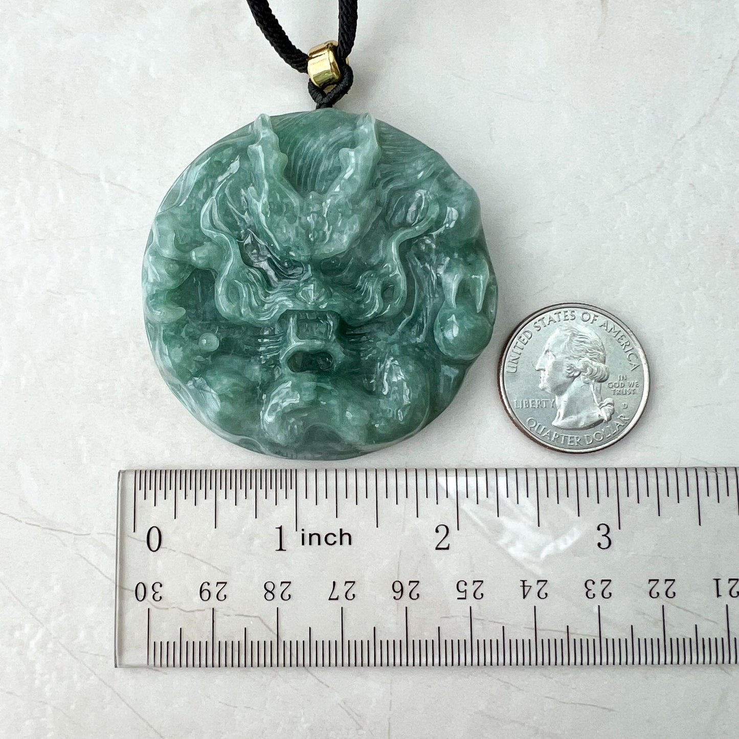 Green Jadeite Jade Dragon Chinese Zodiac Hand Carved Pendant Necklace, Green Blue Jade, YJ-0522-0371773