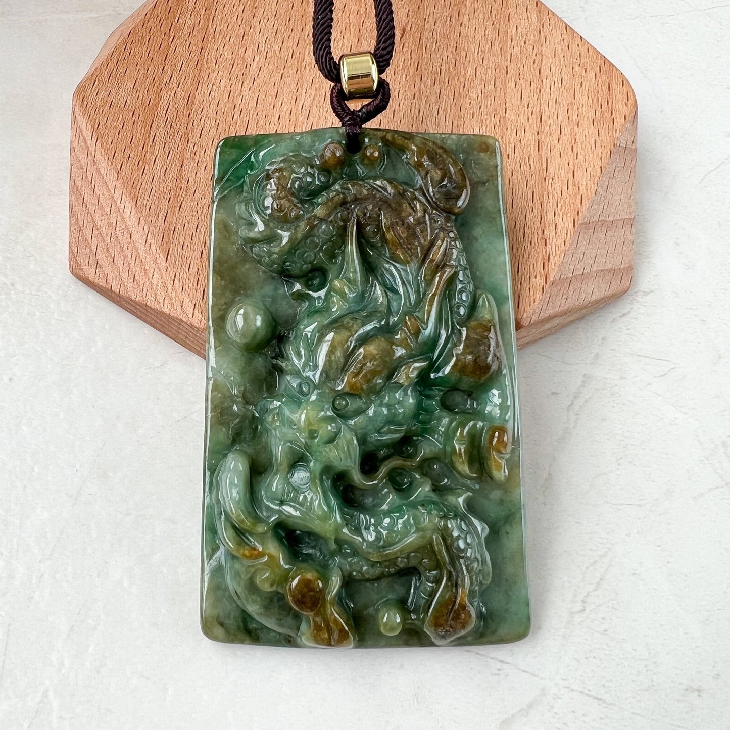 Large Jadeite Jade Dragon Chinese Zodiac Hand Carved Pendant Necklace, YJ-0622-0448459