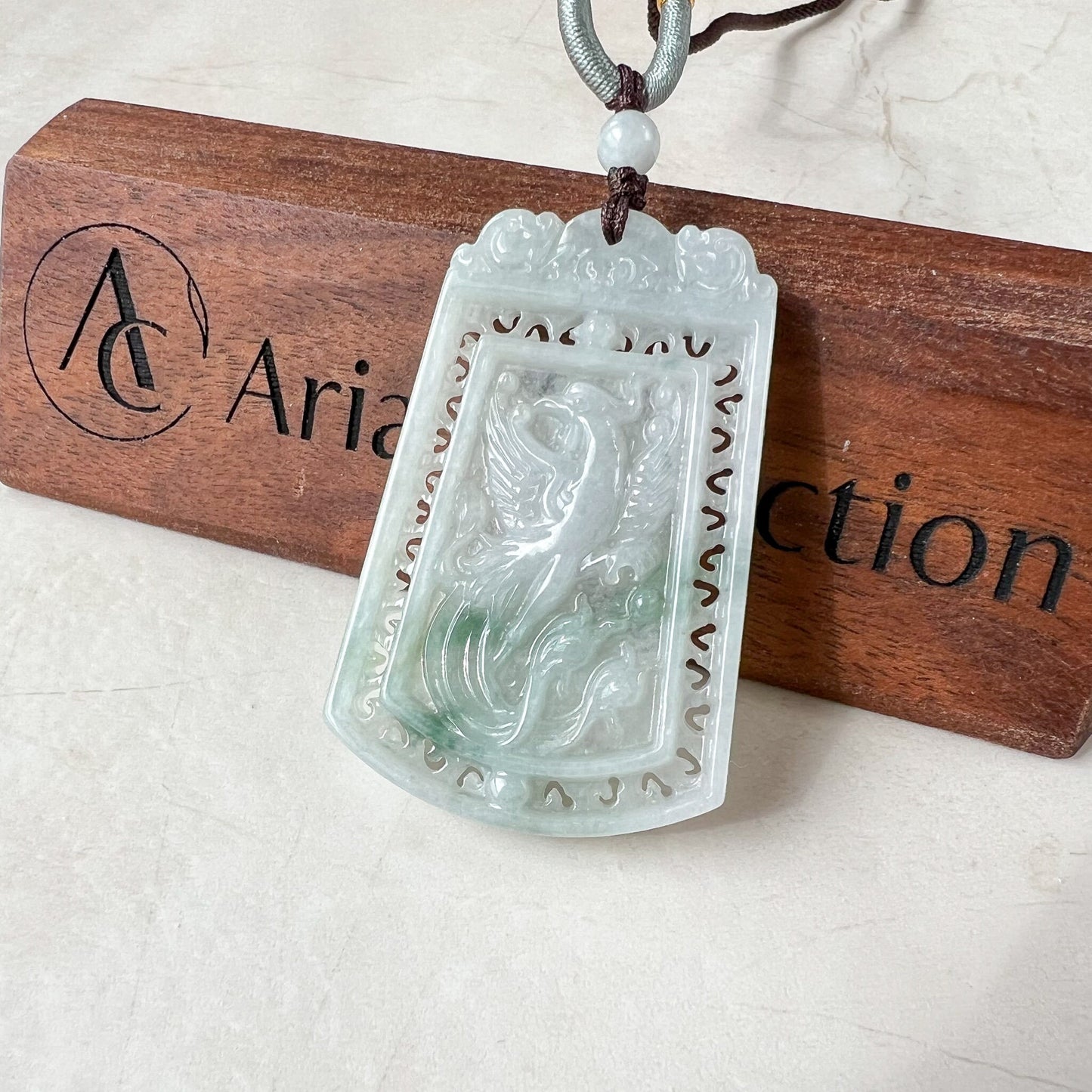 Dual Side Jade Dragon Phoenix Necklace, Green Jadeite Jade, Hand Carved Jade Necklace, Jade Pendant, LSG-0522-1363275