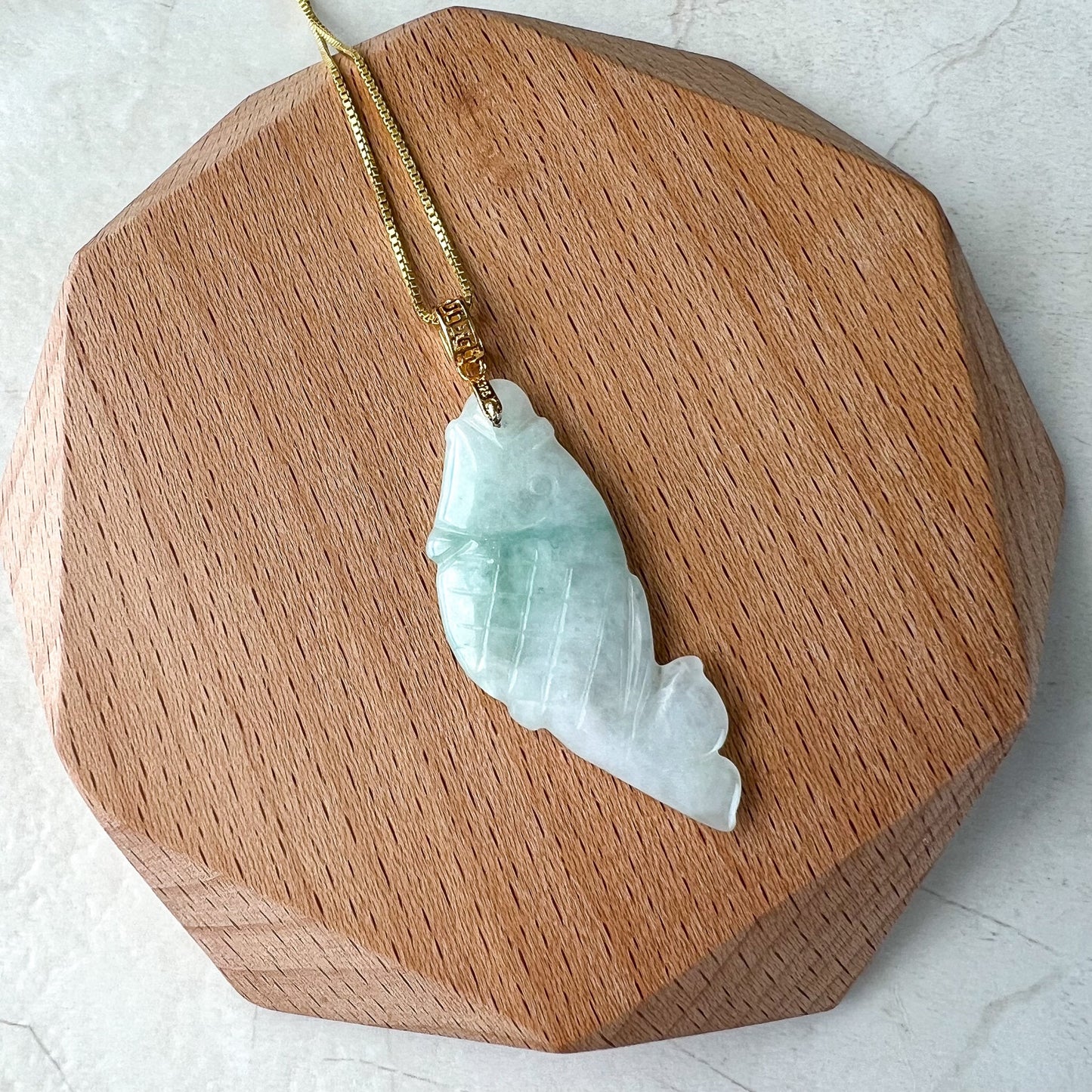 Jade Fish Pendant, Jadeite Jade, Sterling Silver Hand Carved Pendant Necklace, XY-0622-1678983571