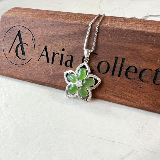 Green Flower, Nephrite Jade Sterling Silver Pendant Necklace, XWZ-1122-1679014130