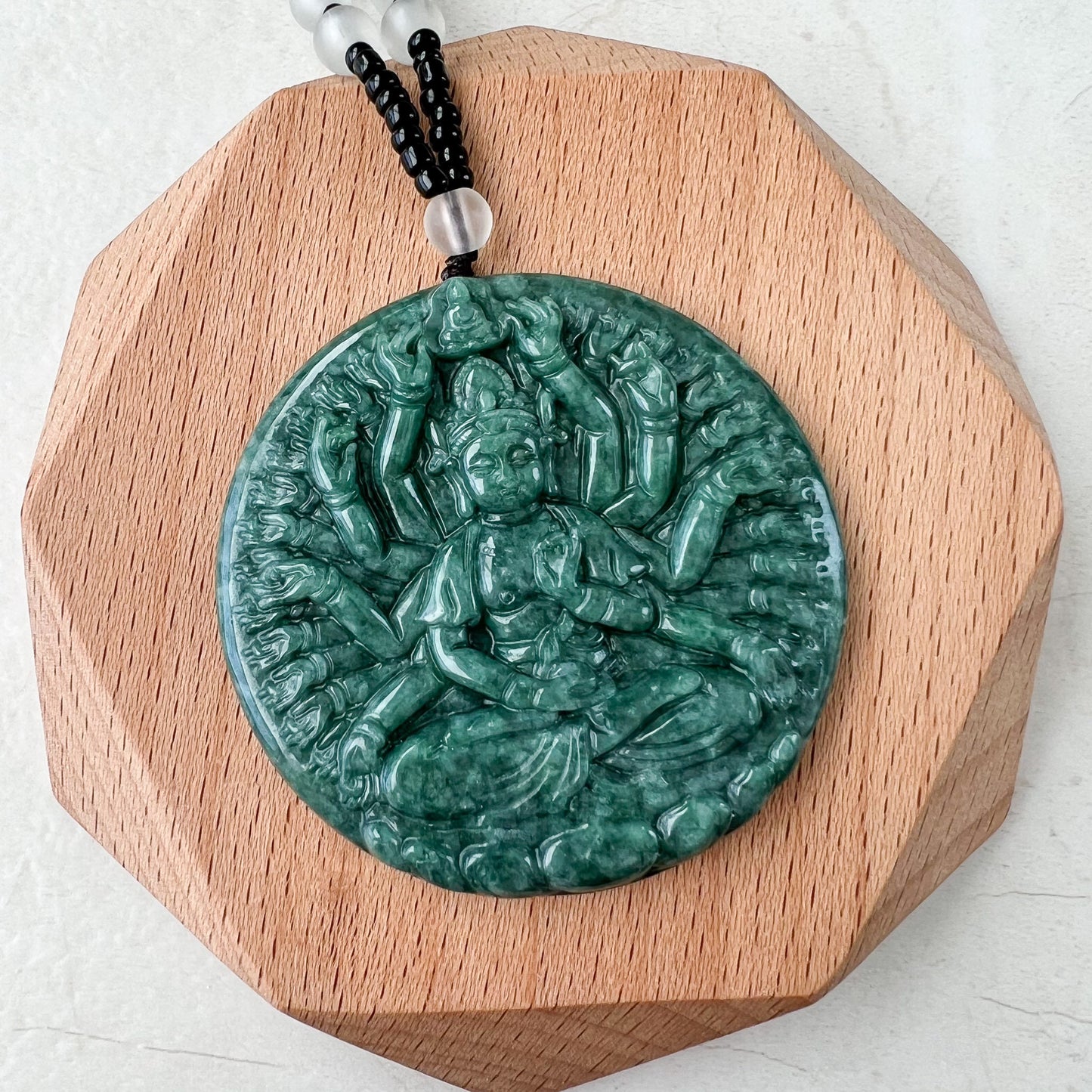 Jadeite Jade Thousand Hand Guan Yin Avalokiteshvara, Quan Am, 观音, Hand Carved Jade Pendant Necklace, YJ-1221-0319673