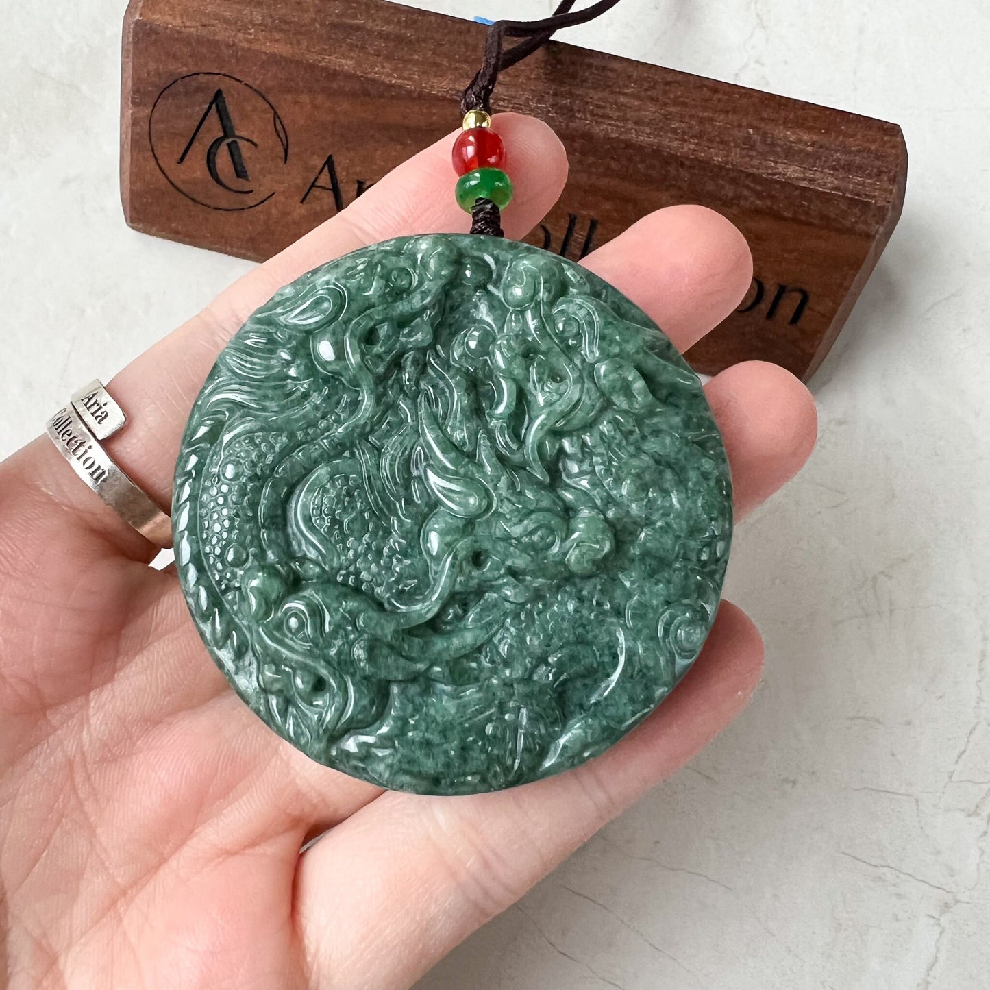 Large Green Jade 9 Dragon Jadeite Jade Chinese Zodiac Hand Carved Pendant Necklace, YJ-1022-0068798