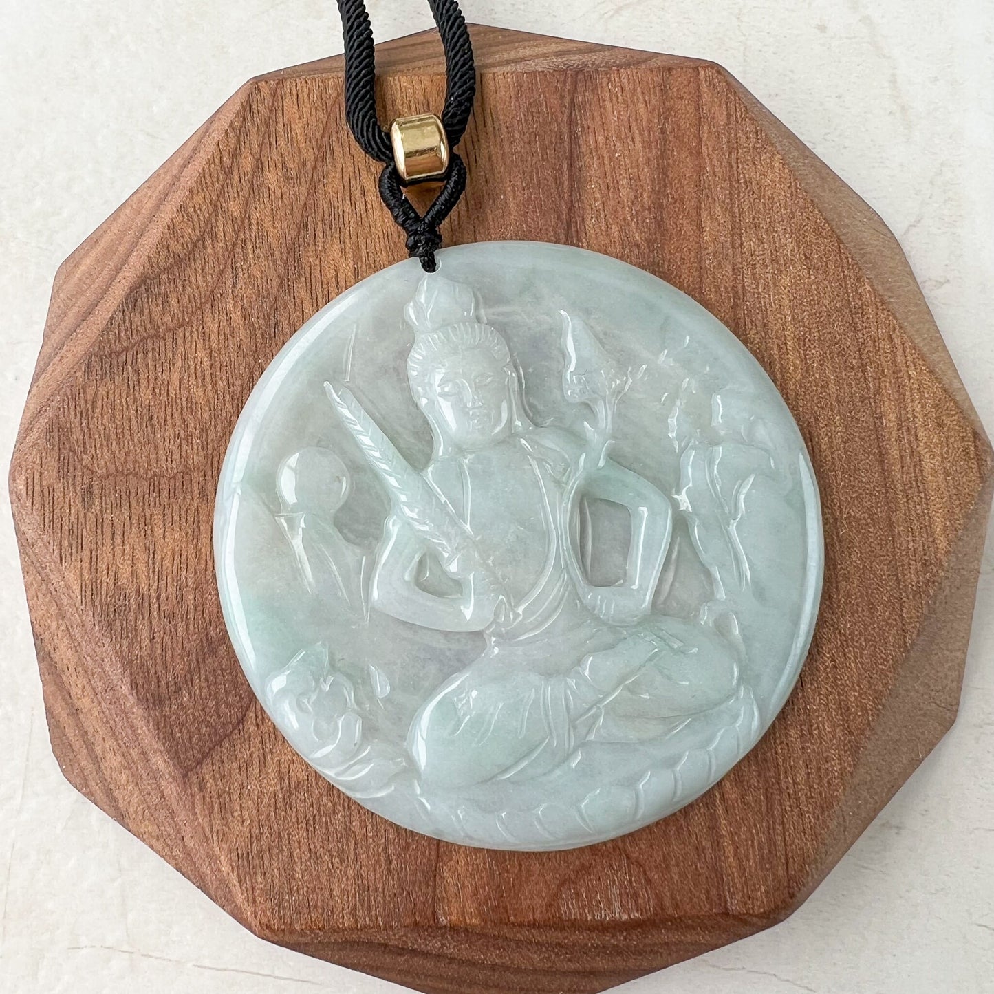 Jadeite Jade Akasagarbha Buddha, Xu Kong Zang, bodhisattva, Hư Không Tạng Bồ Tát, 虚空藏菩萨, Hand Carved Pendant Necklace, YJ-0522-0424652