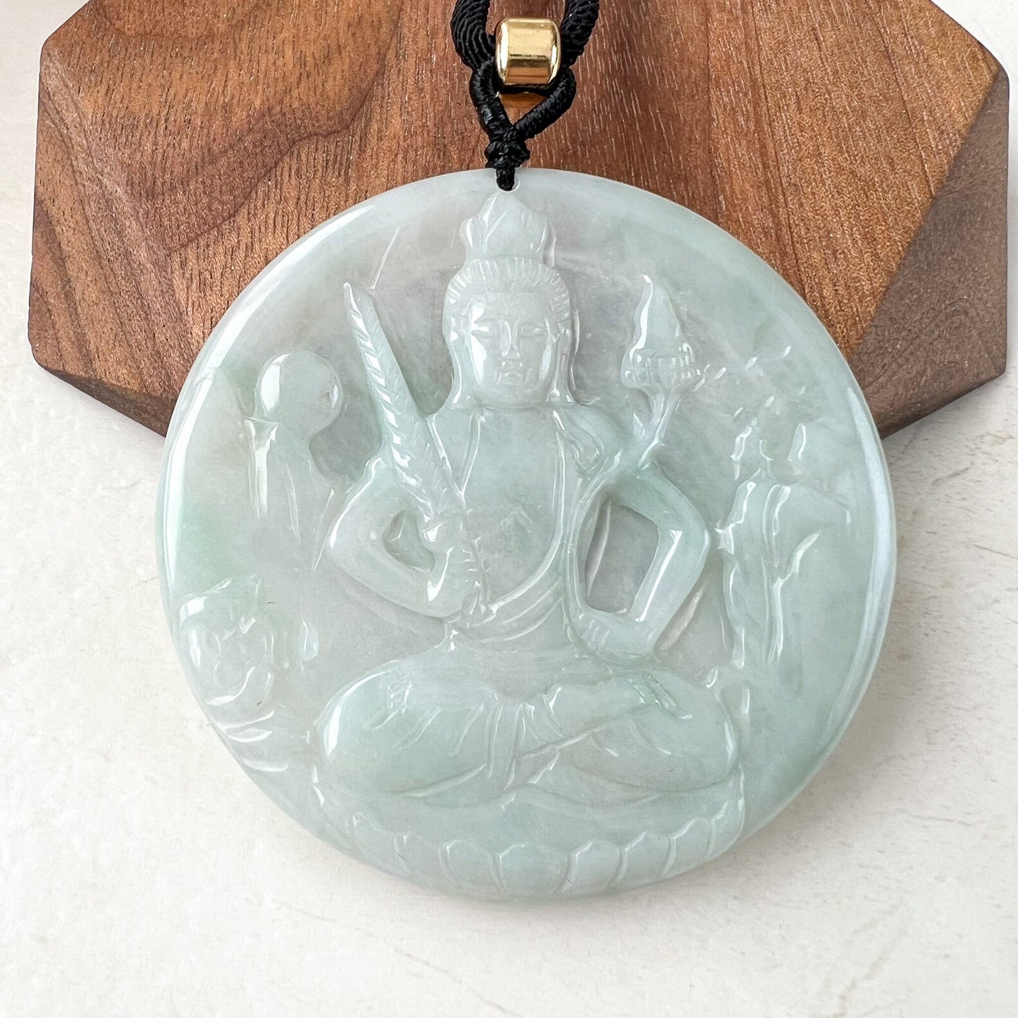 Jadeite Jade Akasagarbha Buddha, Xu Kong Zang, bodhisattva, Hư Không Tạng Bồ Tát, 虚空藏菩萨, Hand Carved Pendant Necklace, YJ-0522-0424652