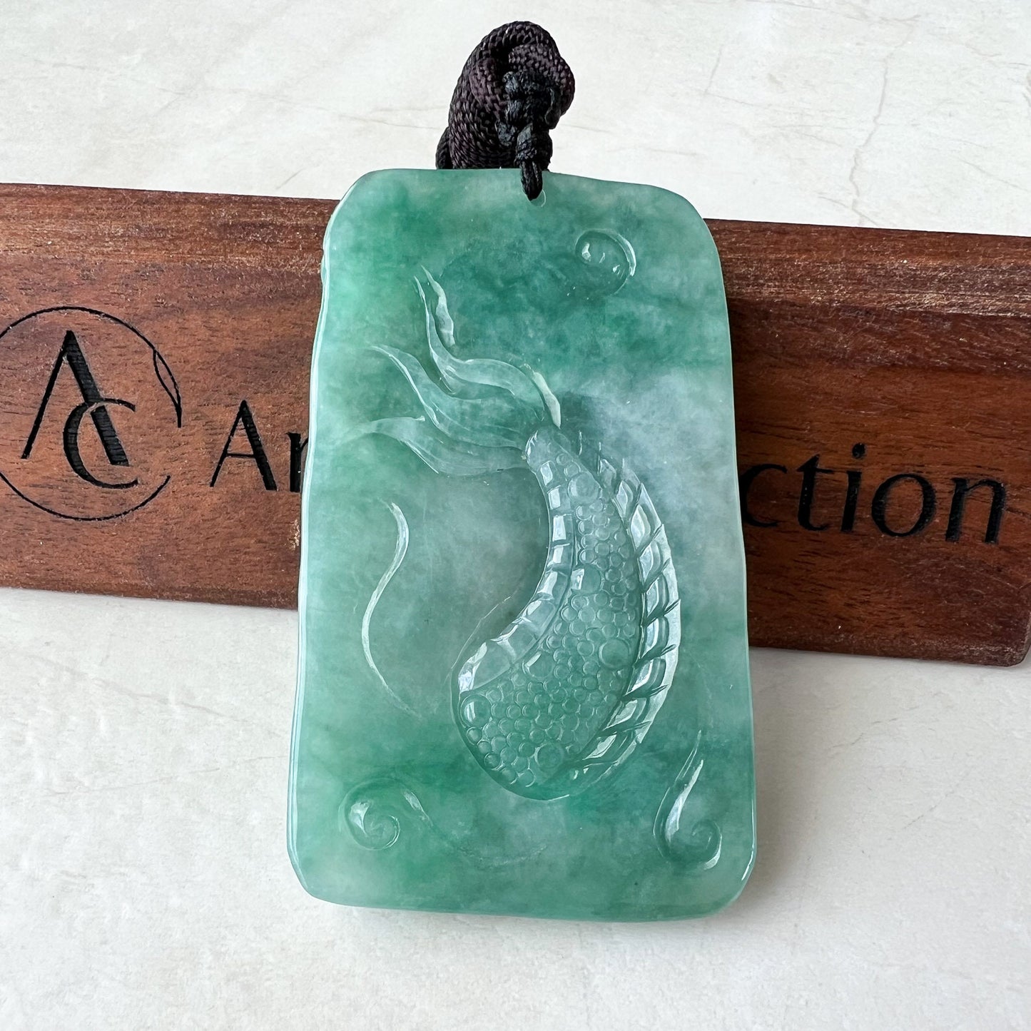 Green Jadeite Jade Dragon Chinese Zodiac Hand Carved Pendant Necklace, YJ-1222-0092394