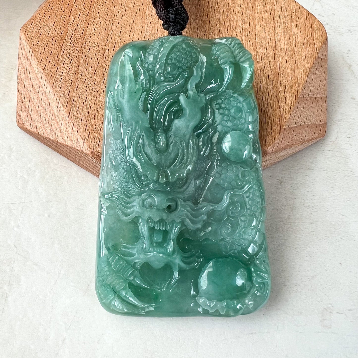 Green Jadeite Jade Dragon Chinese Zodiac Hand Carved Pendant Necklace, YJ-1222-0092394