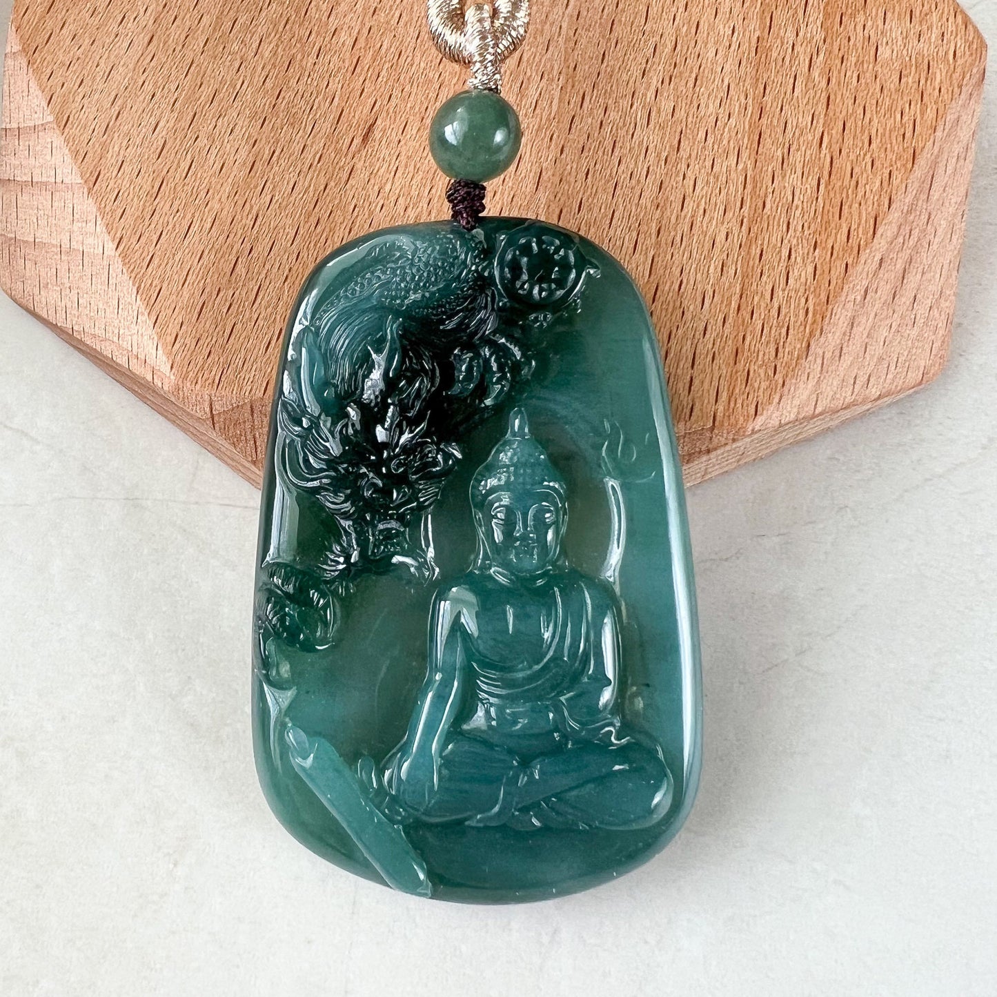 Jadeite Jade Amitabha Buddha Amita Amida and Dragon, Blue Green Carved Pendant Necklace, YX-1122-1680210555
