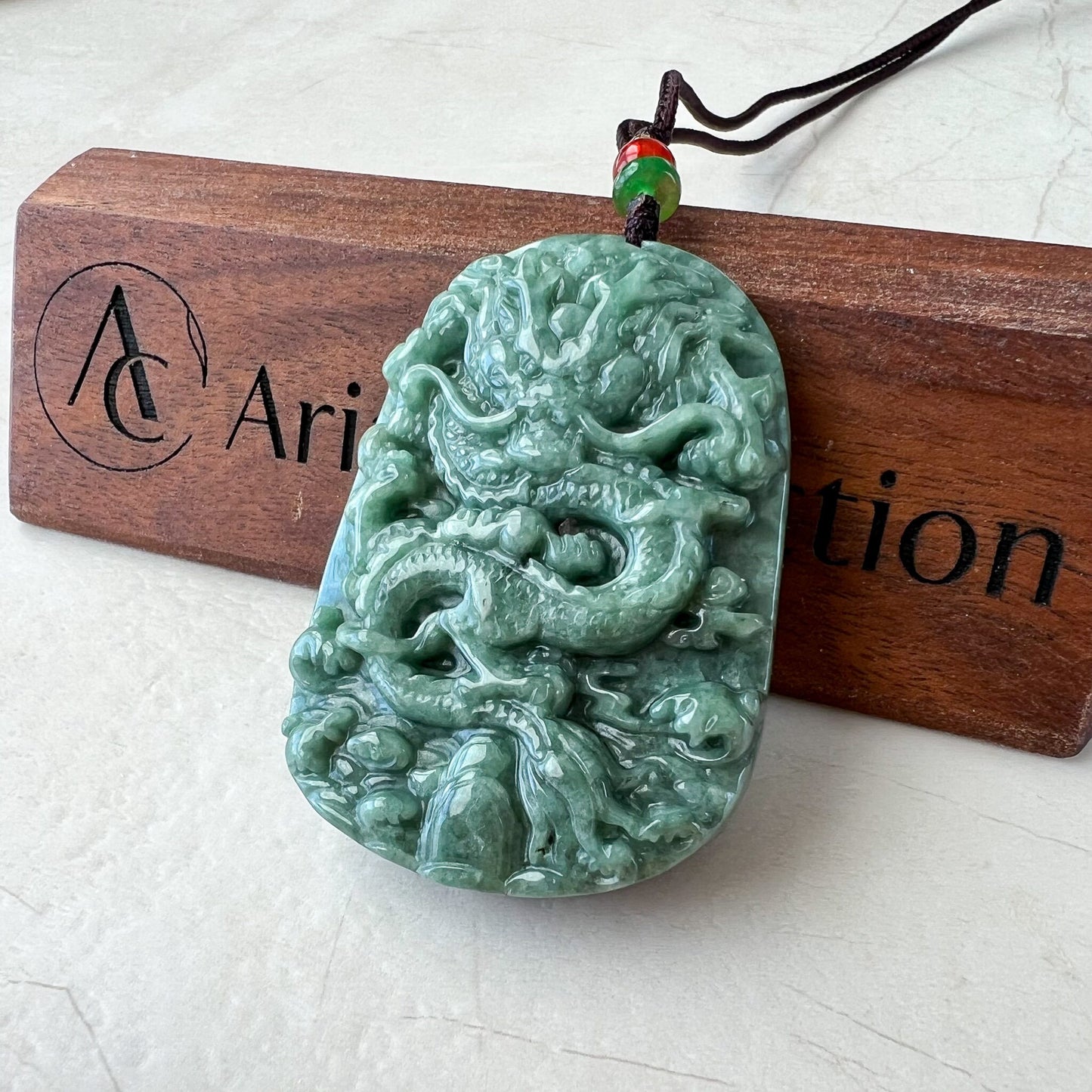 Green Jadeite Jade Dragon Chinese Zodiac Hand Carved Pendant Necklace, SHWQ-1222-1679352202