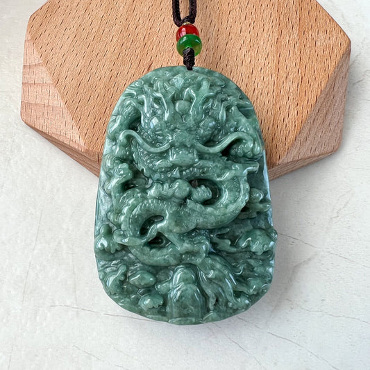 Green Jadeite Jade Dragon Chinese Zodiac Hand Carved Pendant Necklace, SHWQ-1222-1679352202