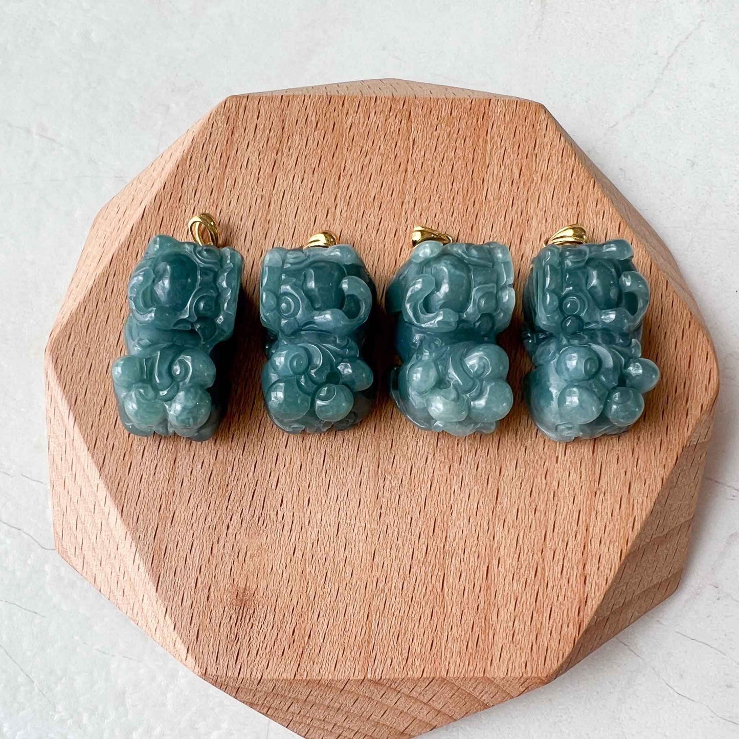 Blue Green Jadeite Jade Dragon Pixiu Pi Xiu, 18k Gold Bail, 貔貅, Dragon Chinese Carved Pendant, SHWQ-0423-1682209877