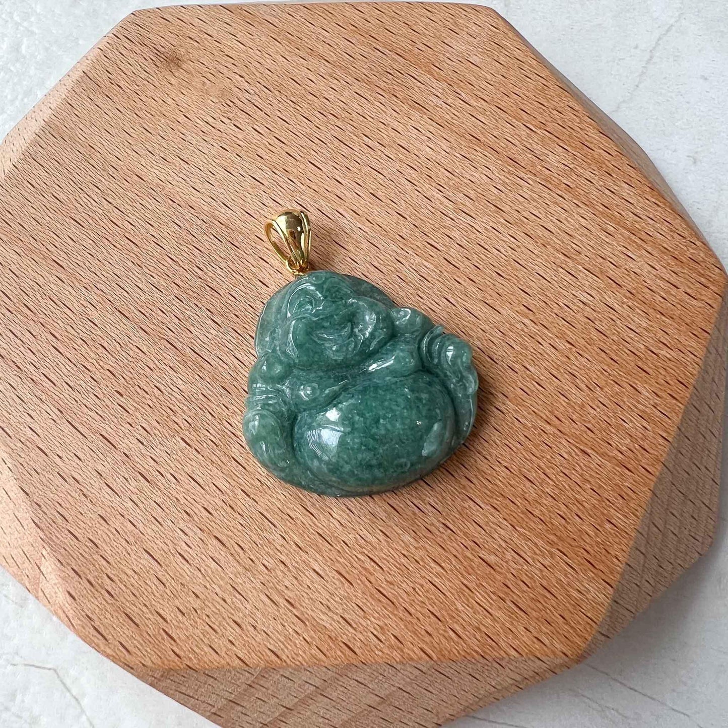Green Happy Buddha Jadeite Jade with 18K Solid Gold Pendant, SHWQ-0423-1682304755