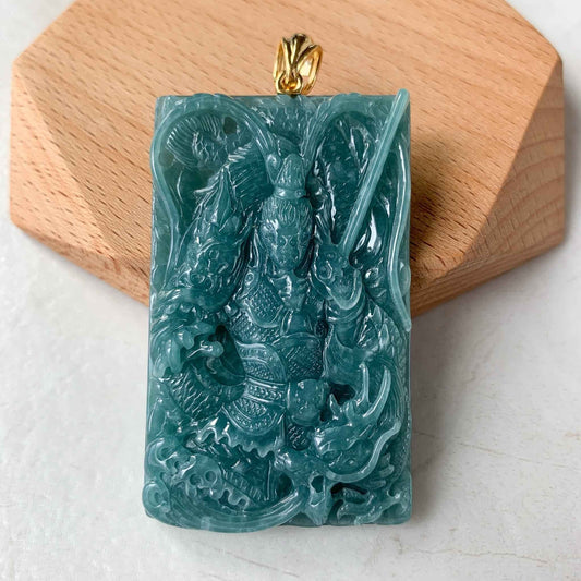 Blue Green Jadeite Jade Monkey King with 18K Gold Pendant, Sun Wu Kong, 孙悟空, Chinese Zodiac Carved, XZG-0423-1682478988