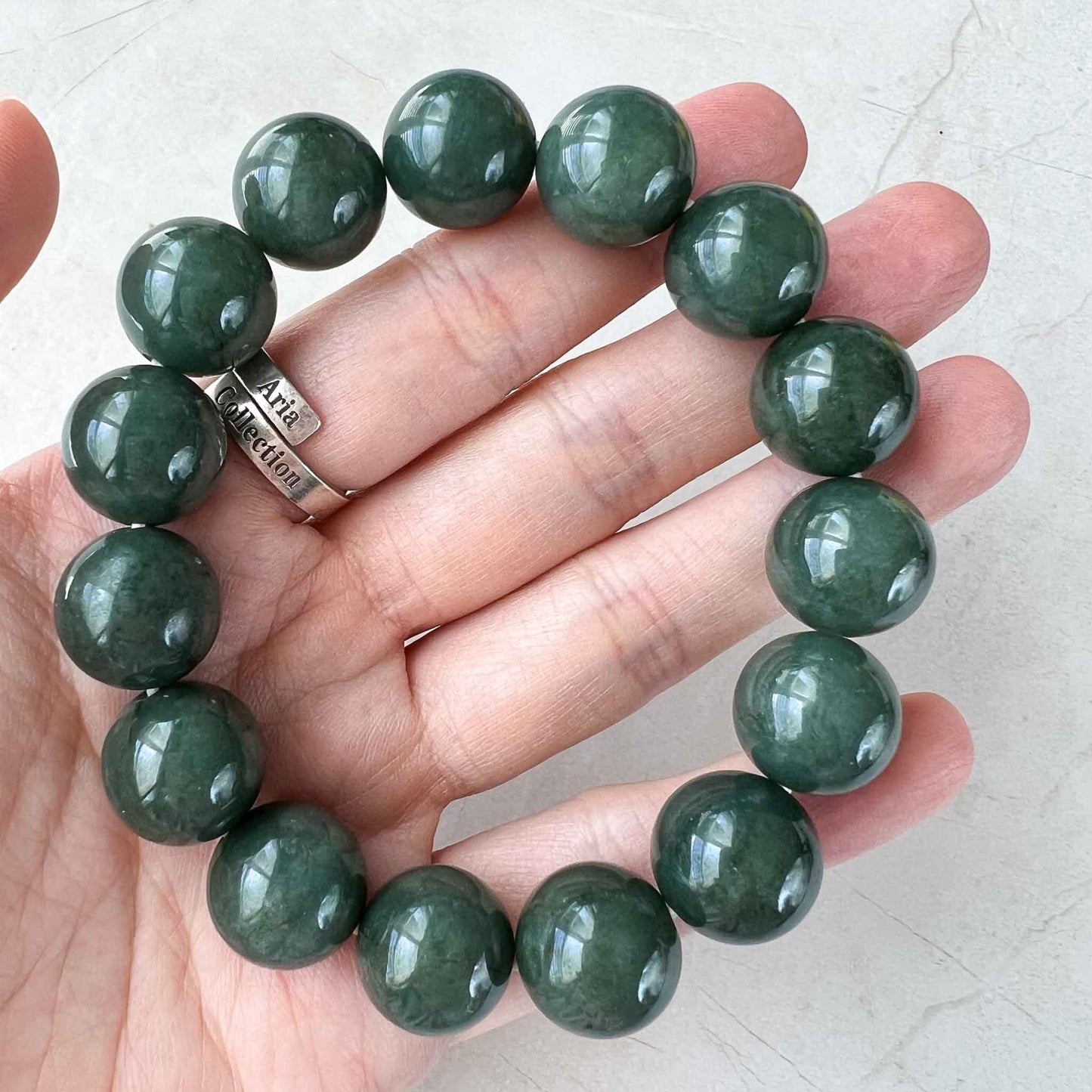 14.3 mm Green Natural Jadeite Jade Round Beaded Bracelet, FCLL-0822-1684094426